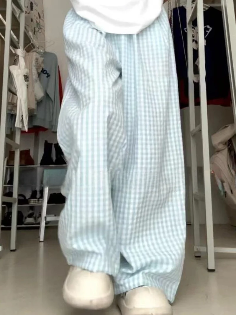 Blue High Waist Plaid Harem Pants Women's Summer Casual Straight Leg Trousers Korean Style Wide Leg Pants Harmonkeshi Trend
Blue High Waist Plaid Harem Pants Women's Summer Casual Straight Leg Trousers Korean Style Wide Leg Pants Harmonkeshi Trend