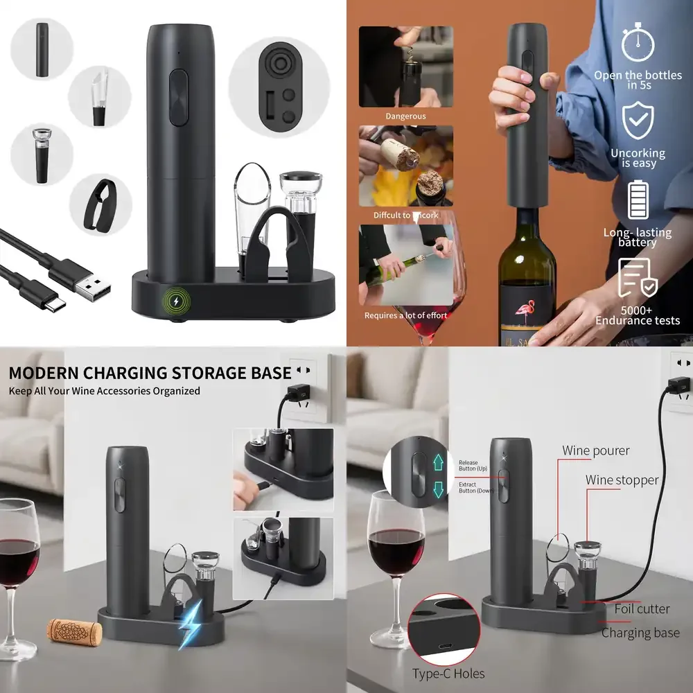 4-in-1 Custom Professional Creative Rechargeable Cordless Air Pump and Electric Wine Bottle Opener Set Modern Plastic Wo01
4-in-1 Custom Professional Creative Rechargeable Cordless Air Pump and Electric Wine Bottle Opener Set Modern Plastic Wo01