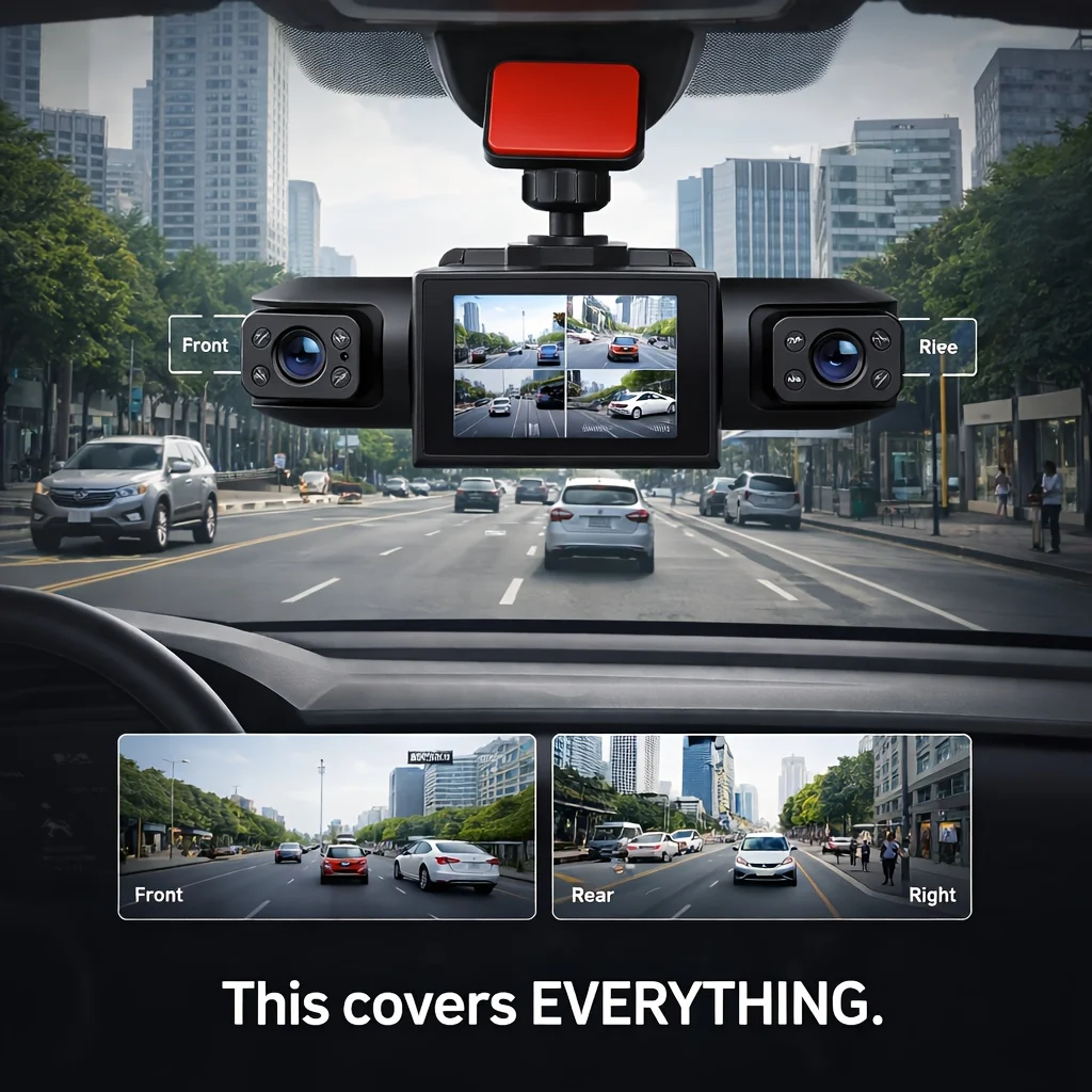 4-Camera 1080P Dash Cam, 360° Recording, 3.6" Clear IPS Screen, Night Vision/WDR, Parking Detection, Easy Mount
4-Camera 1080P Dash Cam, 360° Recording, 3.6" Clear IPS Screen, Night Vision/WDR, Parking Detection, Easy Mount