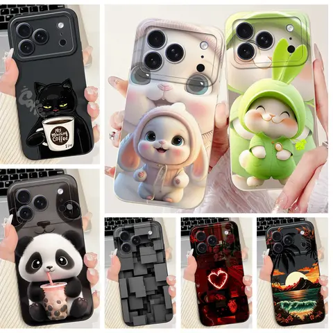 Phone Case For iPhone 17 17Pro 17 Pro Max Casing Cartoon Rabbit Panda Luxury Painting Cover For iPhone17 Pro Soft Silicone Coque