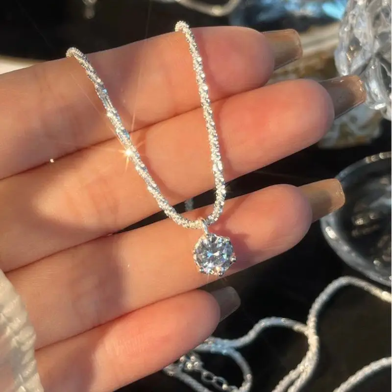 Popular S925 Sterling Silver Sparkling Necklace for Women Light Luxury Round White Diamond Pendant Galaxy Collar Chain Jewelry
Popular S925 Sterling Silver Sparkling Necklace for Women Light Luxury Round White Diamond Pendant Galaxy Collar Chain Jewelry