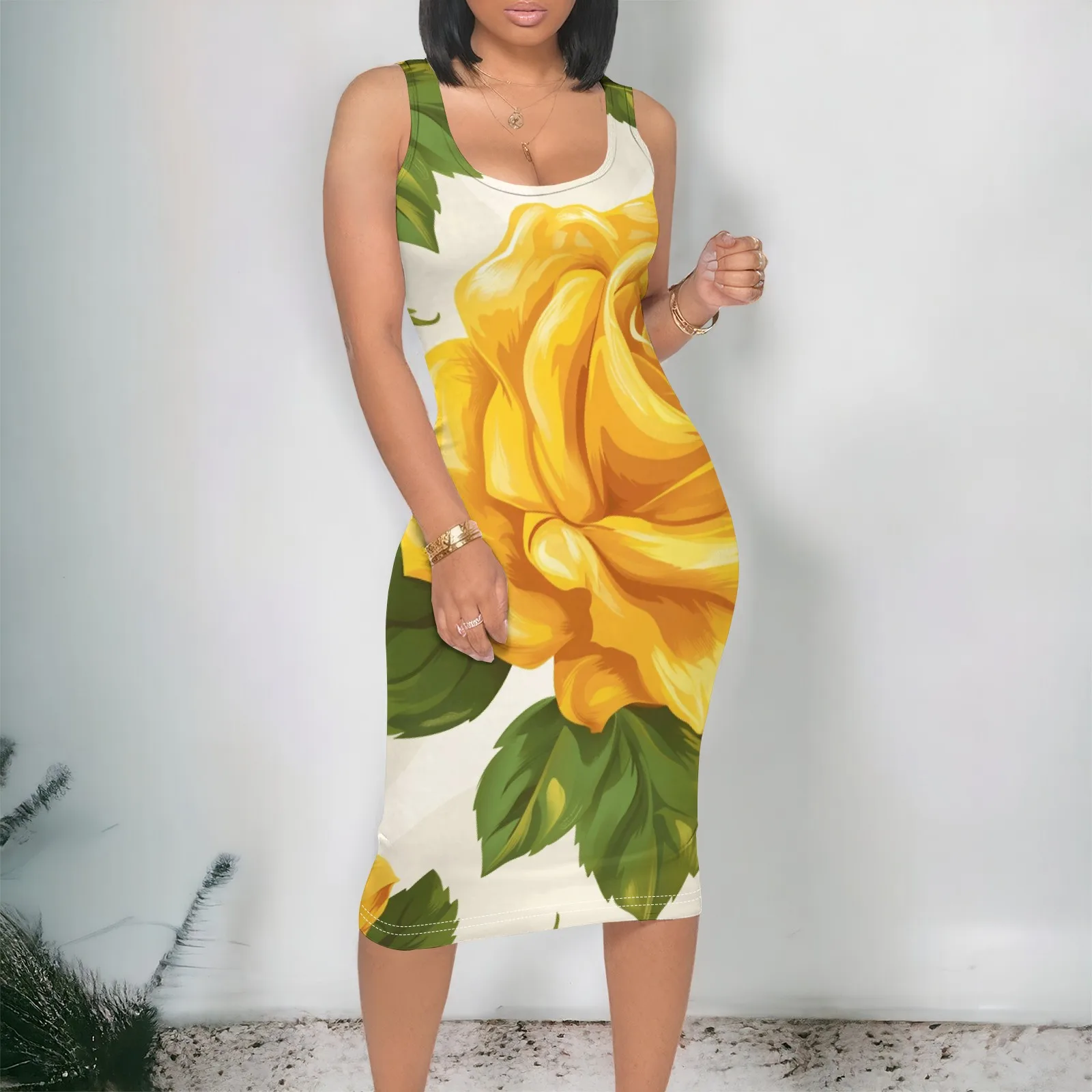 Yellow Rose Print Bodycon Dress S-3XL White Tank Style for Mother's Day, Garden Wedding or Summer Festival Look
Yellow Rose Print Bodycon Dress S-3XL White Tank Style for Mother's Day, Garden Wedding or Summer Festival Look