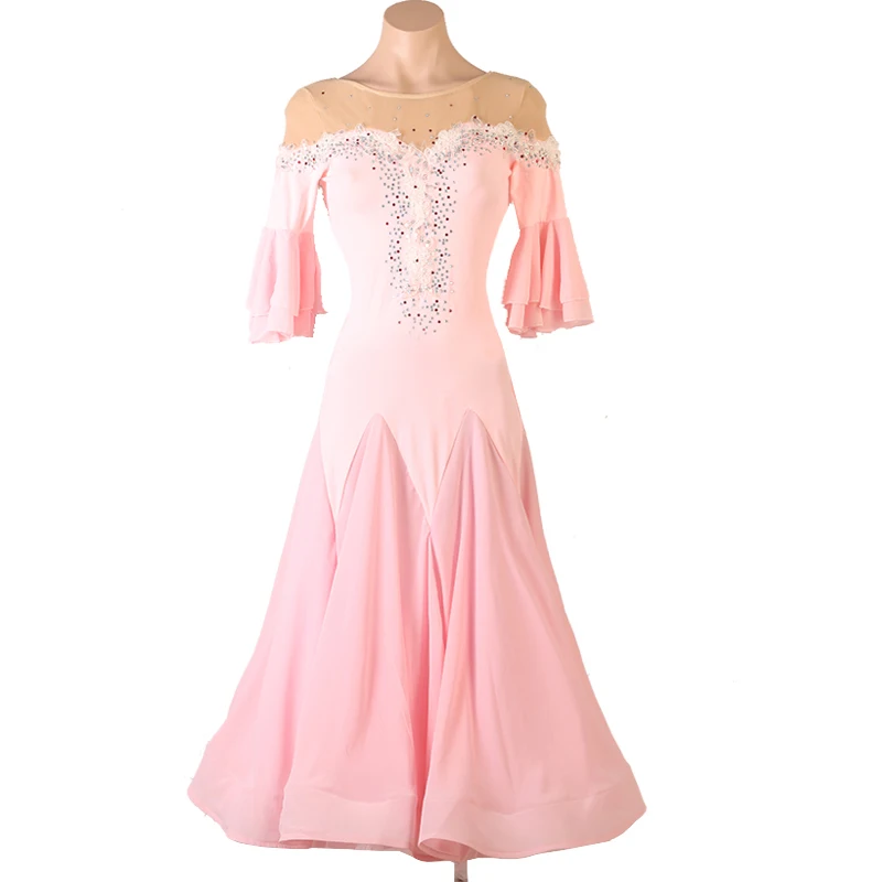 New Modern Standard Dance Clothes Short Sleeve Big Swing Rhinestone Elegant Pink Dress Ballroom Dance Stage Costumes DQL7113
New Modern Standard Dance Clothes Short Sleeve Big Swing Rhinestone Elegant Pink Dress Ballroom Dance Stage Costumes DQL7113