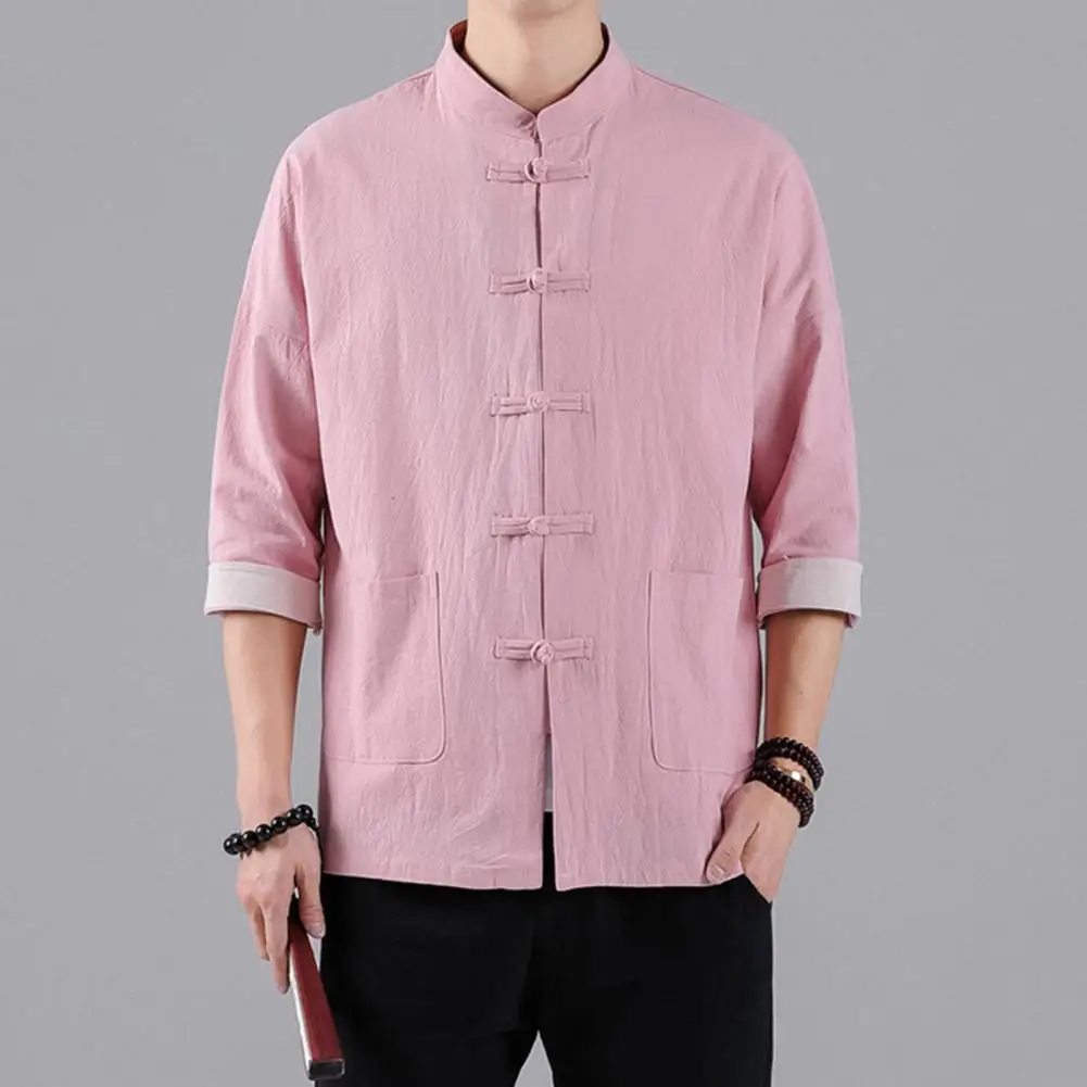 Men Loose Fit Shirt Men Daily Top Vintage Chinese Style Men's Shirt with Knot Buttons Stand Collar Three Quarter for Casual
Men Loose Fit Shirt Men Daily Top Vintage Chinese Style Men's Shirt with Knot Buttons Stand Collar Three Quarter for Casual