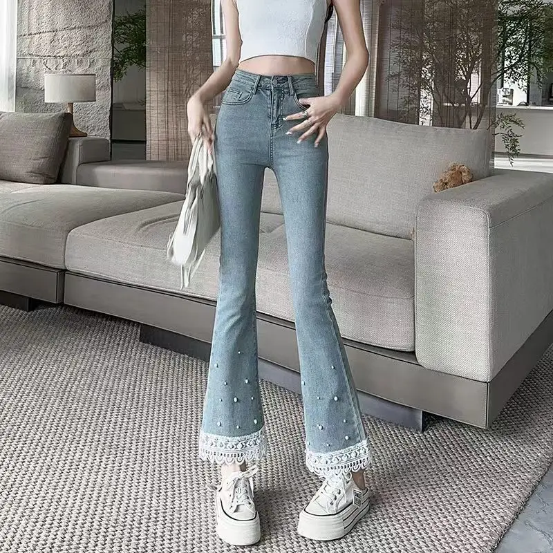 Women's Flare Jeans Spring Summer High Waist Cropped Denim Pants Petite Rhinestone Lace Trim Slim Fit Vintage Casual Trousers
Women's Flare Jeans Spring Summer High Waist Cropped Denim Pants Petite Rhinestone Lace Trim Slim Fit Vintage Casual Trousers