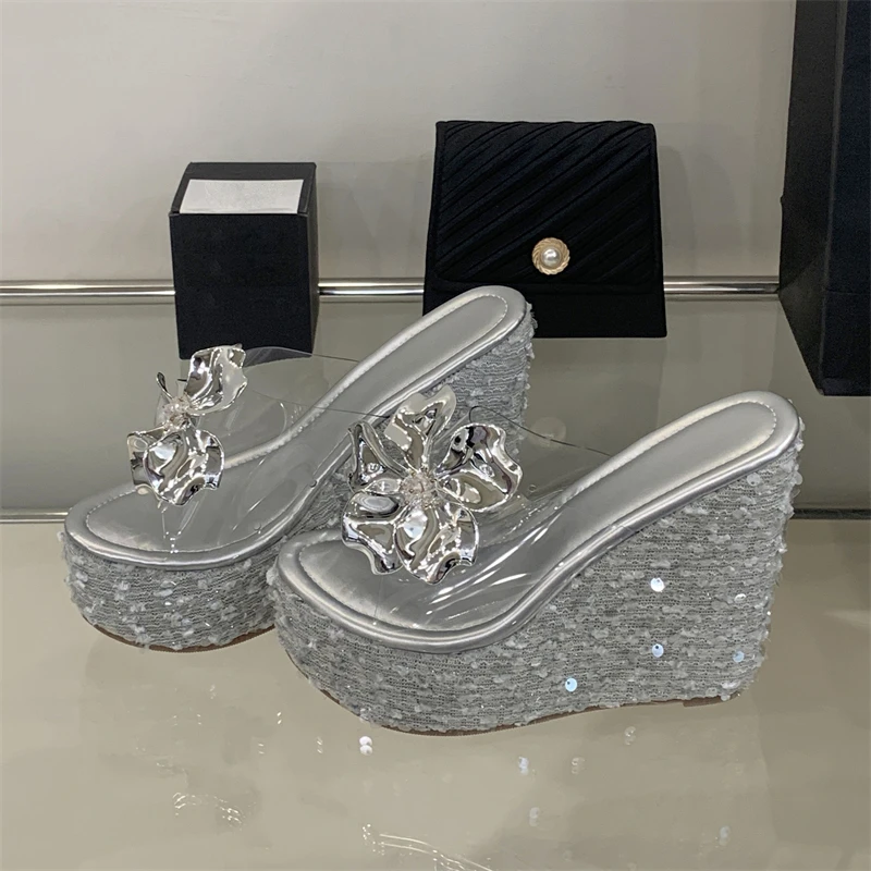 Eilyken Designer Crystal Sequin Cloth Platform Wedge Women's Slippers Street Style PVC Transparent High Heels Banquet Shoes
Eilyken Designer Crystal Sequin Cloth Platform Wedge Women's Slippers Street Style PVC Transparent High Heels Banquet Shoes