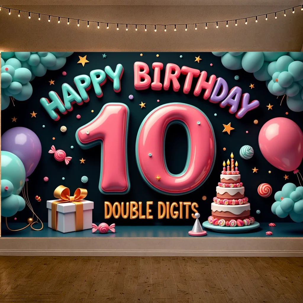 Polyester Happy 10th Birthday Party Backdrop Double Digit Birthday Banner Kids Birthday Decor Photo Background Photography Props
Polyester Happy 10th Birthday Party Backdrop Double Digit Birthday Banner Kids Birthday Decor Photo Background Photography Props
