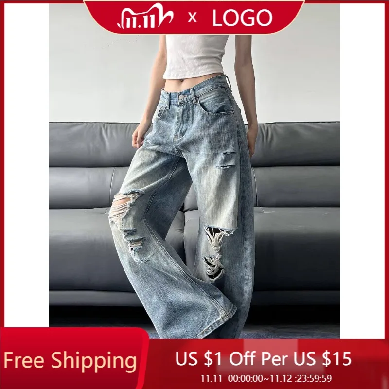 2026 Summer High Waist Ripped Women's Blue Jeans American Vintage Streetwear Y2K Wide Leg Jean 2000s Trouser Baggy Denim Pants
2026 Summer High Waist Ripped Women's Blue Jeans American Vintage Streetwear Y2K Wide Leg Jean 2000s Trouser Baggy Denim Pants
