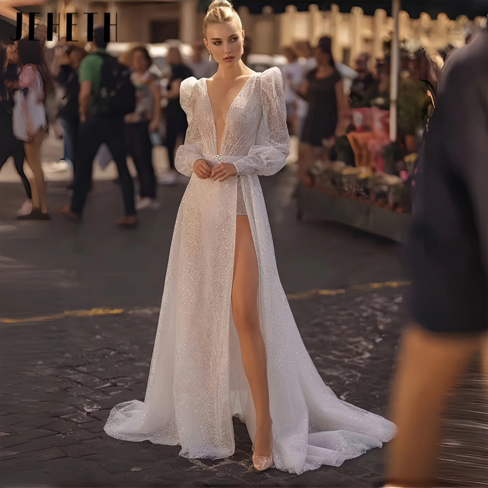 Glamorous Wedding Dresses A Line Bridal Gowns Long Puff Sleeves Robes Sexy Deep V-Neck Modern Vestidos De Novia 2025 Customized
Glamorous Wedding Dresses A Line Bridal Gowns Long Puff Sleeves Robes Sexy Deep V-Neck Modern Vestidos De Novia 2025 Customized