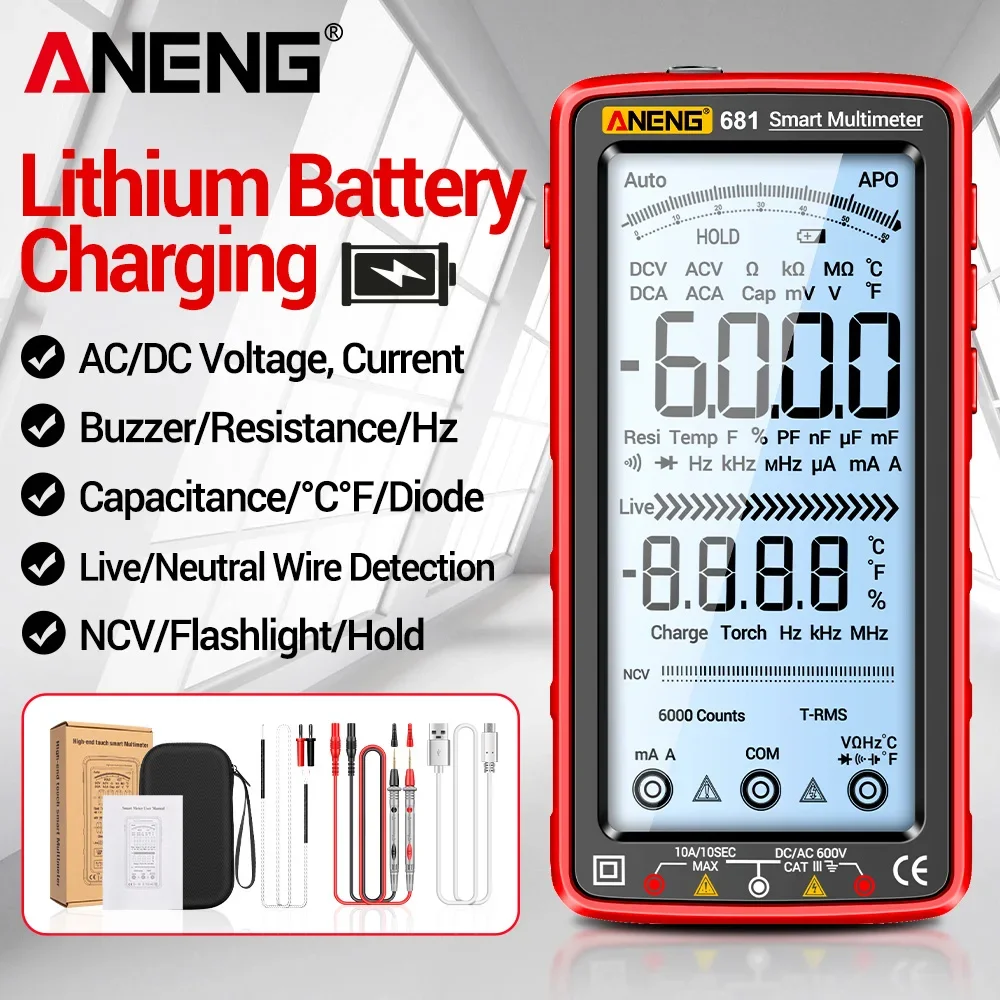 Rechargable Digital Professional Multimeter ANENG 681 Non-contact Voltage Tester AC/DC Voltage Meter LCD Screen Current Testers
Rechargable Digital Professional Multimeter ANENG 681 Non-contact Voltage Tester AC/DC Voltage Meter LCD Screen Current Testers