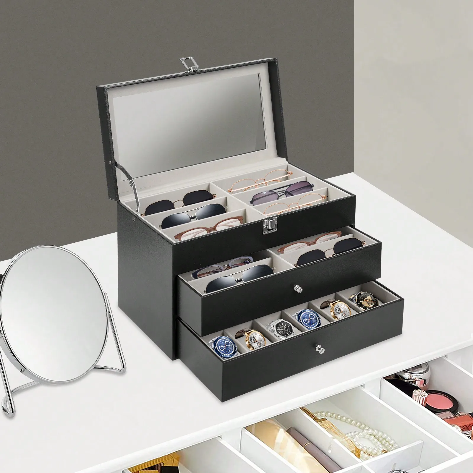 12+12 Watch And Glasses Storage Case With Large Glass Lid Back To School Dormitory Storage
12+12 Watch And Glasses Storage Case With Large Glass Lid Back To School Dormitory Storage
