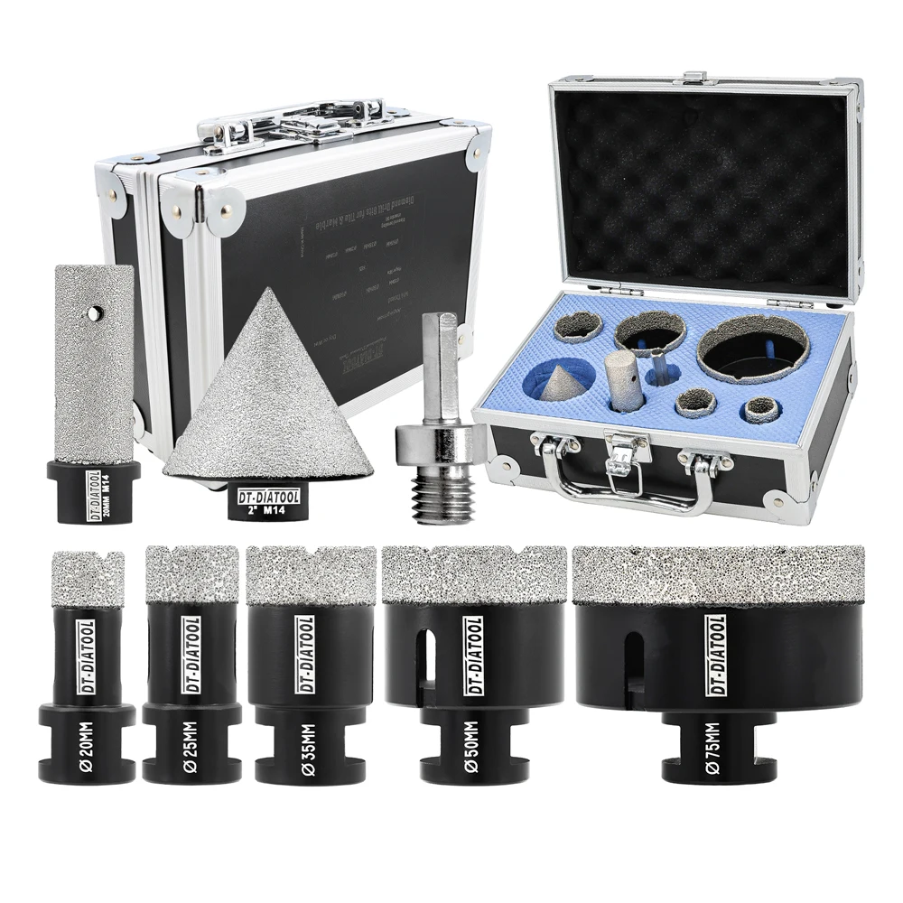 DT-DIATOOL 8pk/set 20-75mm Diamond Dry M14 Drill Bit Chamferer Finger Enlarge Grinding Hole Saw Porcelain Tile Granite Stone
DT-DIATOOL 8pk/set 20-75mm Diamond Dry M14 Drill Bit Chamferer Finger Enlarge Grinding Hole Saw Porcelain Tile Granite Stone