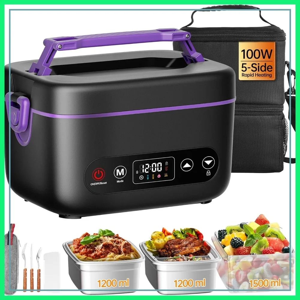 2X1.2L Electric Heated Lunch Box, 100W 5D Surround Heat, 6x4000mAh Battery, Dual Insulated Bag, Portable Food Warmer, 220°F Max, BPA Free, Purple
2X1.2L Electric Heated Lunch Box, 100W 5D Surround Heat, 6x4000mAh Battery, Dual Insulated Bag, Portable Food Warmer, 220°F Max, BPA Free, Purple