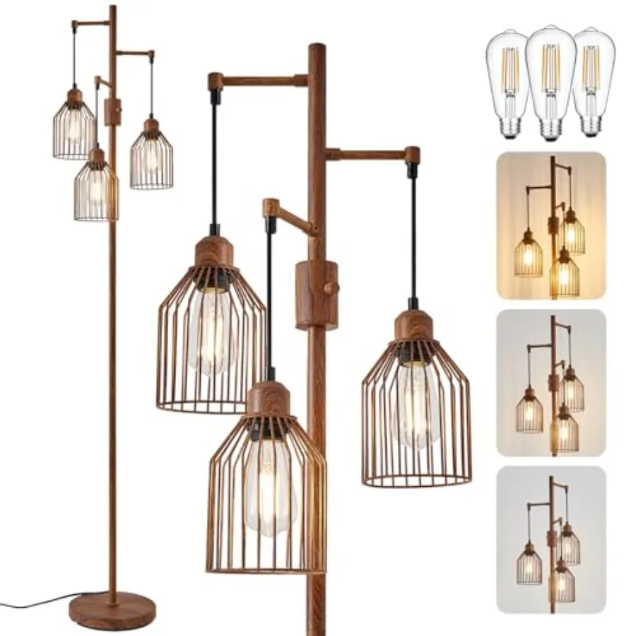 Dimmable Industrial Floor Lamp with 3 Cage Heads, Grain Tree Standing Lamp with Stepless Dimming, Modern Farmhouse Tall Pole Li
Dimmable Industrial Floor Lamp with 3 Cage Heads, Grain Tree Standing Lamp with Stepless Dimming, Modern Farmhouse Tall Pole Li