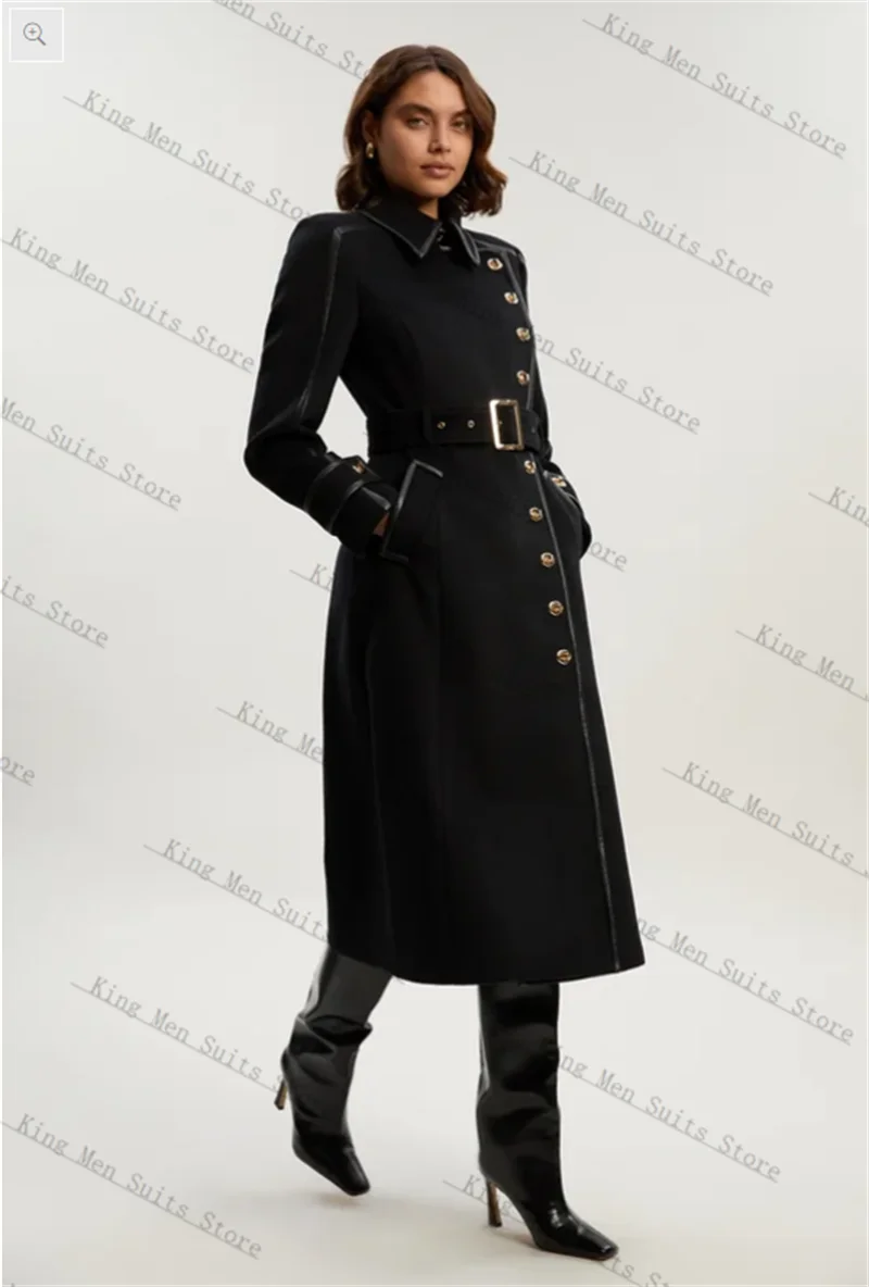 Black Cashmere Leather Women Suit 1 Piece Long Blazer Prom Dress Customized Formal Office Lady Jacket Winter Wool Belt Overcoat
Black Cashmere Leather Women Suit 1 Piece Long Blazer Prom Dress Customized Formal Office Lady Jacket Winter Wool Belt Overcoat