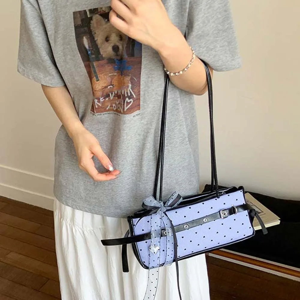 Sweet Bow Lace Ribbon Decoration Handbag French Stick Underarm Bag Fashion Women's Blue Stripe Heart Shoulder Bag
Sweet Bow Lace Ribbon Decoration Handbag French Stick Underarm Bag Fashion Women's Blue Stripe Heart Shoulder Bag