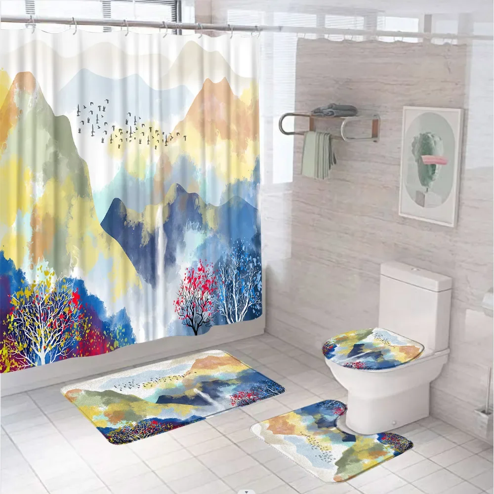 Abstract Mountain Shower Curtain Set Watercolor Natural Landscape Tree Bird Bathroom Curtains Non-Slip Rug Toilet Cover Bath Mat
Abstract Mountain Shower Curtain Set Watercolor Natural Landscape Tree Bird Bathroom Curtains Non-Slip Rug Toilet Cover Bath Mat