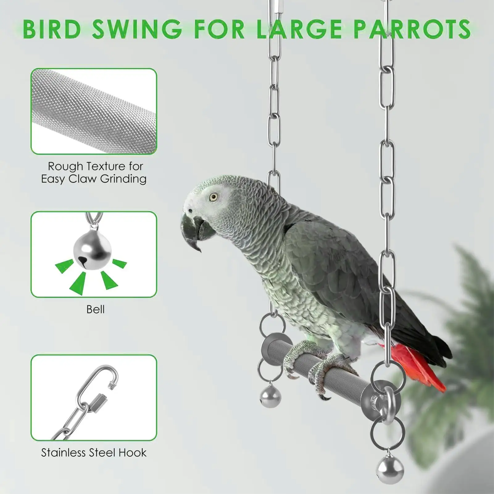 Bird Swing For Cage Stainless Steel Large Perch Parakeet Toys With Bell For Conure Cockatiel Lovebird Canary Macaw Afican Grey
Bird Swing For Cage Stainless Steel Large Perch Parakeet Toys With Bell For Conure Cockatiel Lovebird Canary Macaw Afican Grey