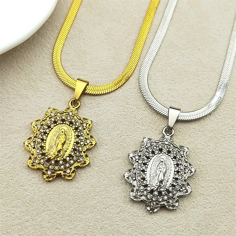 Virgin Mary Flower Crystal Necklace for Women Men Stainless Steel Gold Color Chains Our Lady of Guadalupe Necklaces Jewelry
Virgin Mary Flower Crystal Necklace for Women Men Stainless Steel Gold Color Chains Our Lady of Guadalupe Necklaces Jewelry