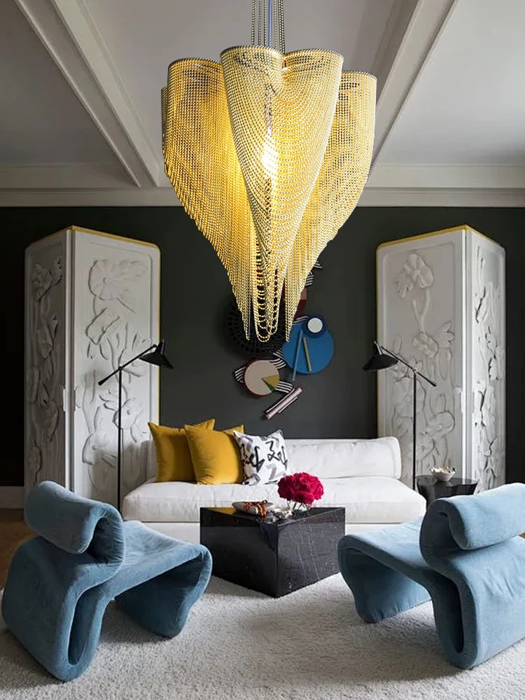 Postmodern Italian Ceiling Pendant Light with Gold Chains Lampshades, LED Luxury Hanglamp for Exhibition Hall Villa Duplex Lampa
Postmodern Italian Ceiling Pendant Light with Gold Chains Lampshades, LED Luxury Hanglamp for Exhibition Hall Villa Duplex Lampa