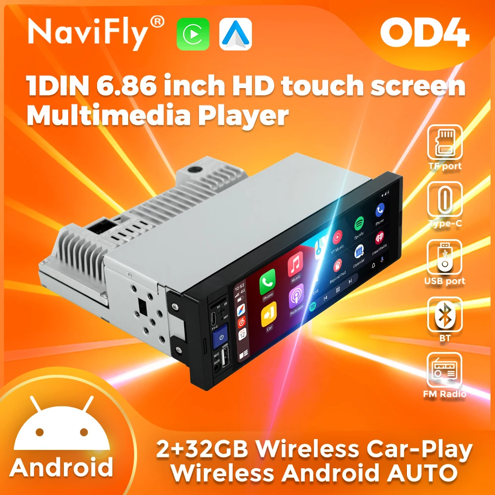 NaviFly 6.86 Inch 1280*480 1din Android System Carplay Car Radio MP5 Audio Video Player Android auto Receiver FM Stereo
NaviFly 6.86 Inch 1280*480 1din Android System Carplay Car Radio MP5 Audio Video Player Android auto Receiver FM Stereo