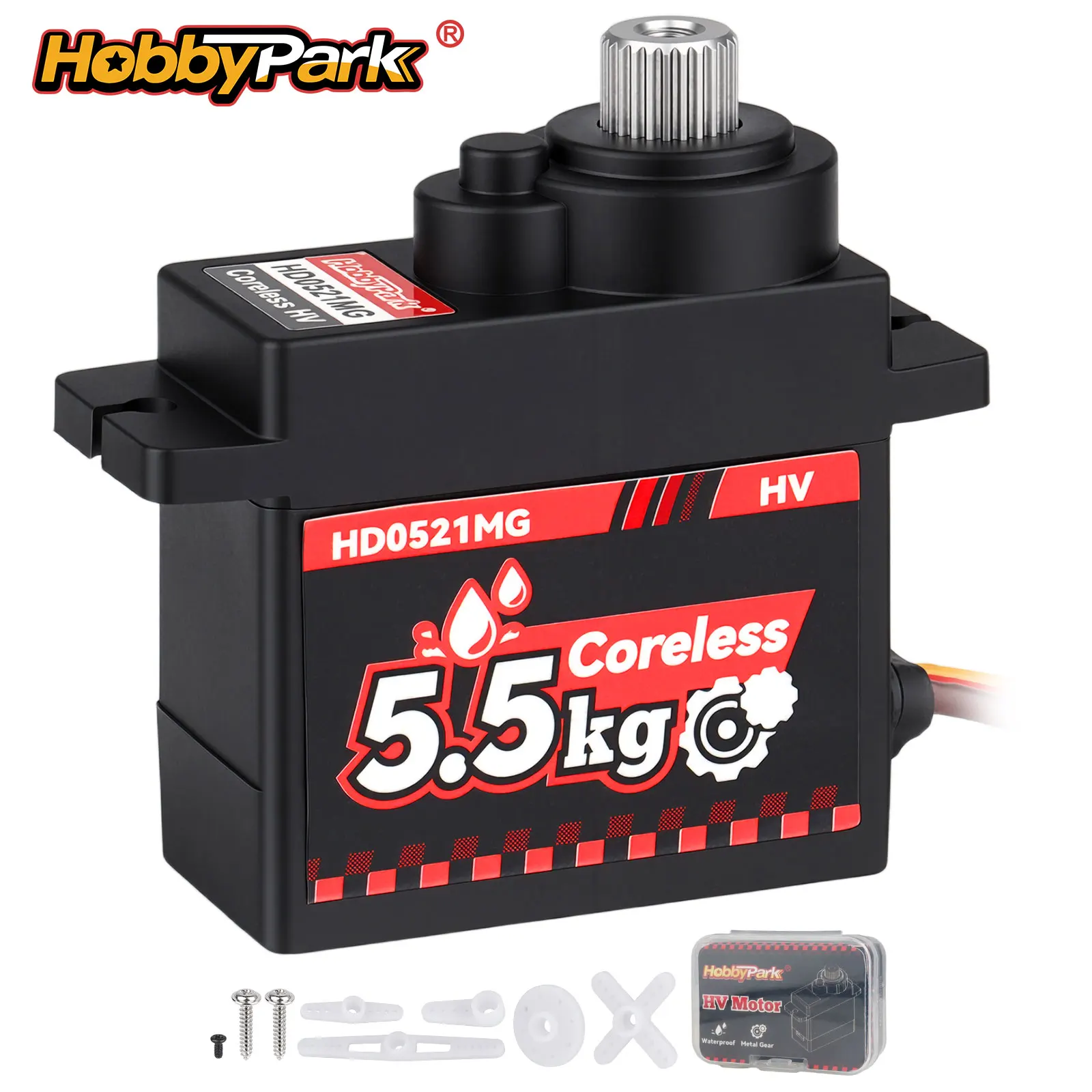 HobbyPark Waterproof 9g Digital Servo 5.5kg High Torque Metal Gear Coreless Motor for RC Plane Robot Car HV 4.8-8.4V 180°
HobbyPark Waterproof 9g Digital Servo 5.5kg High Torque Metal Gear Coreless Motor for RC Plane Robot Car HV 4.8-8.4V 180°
