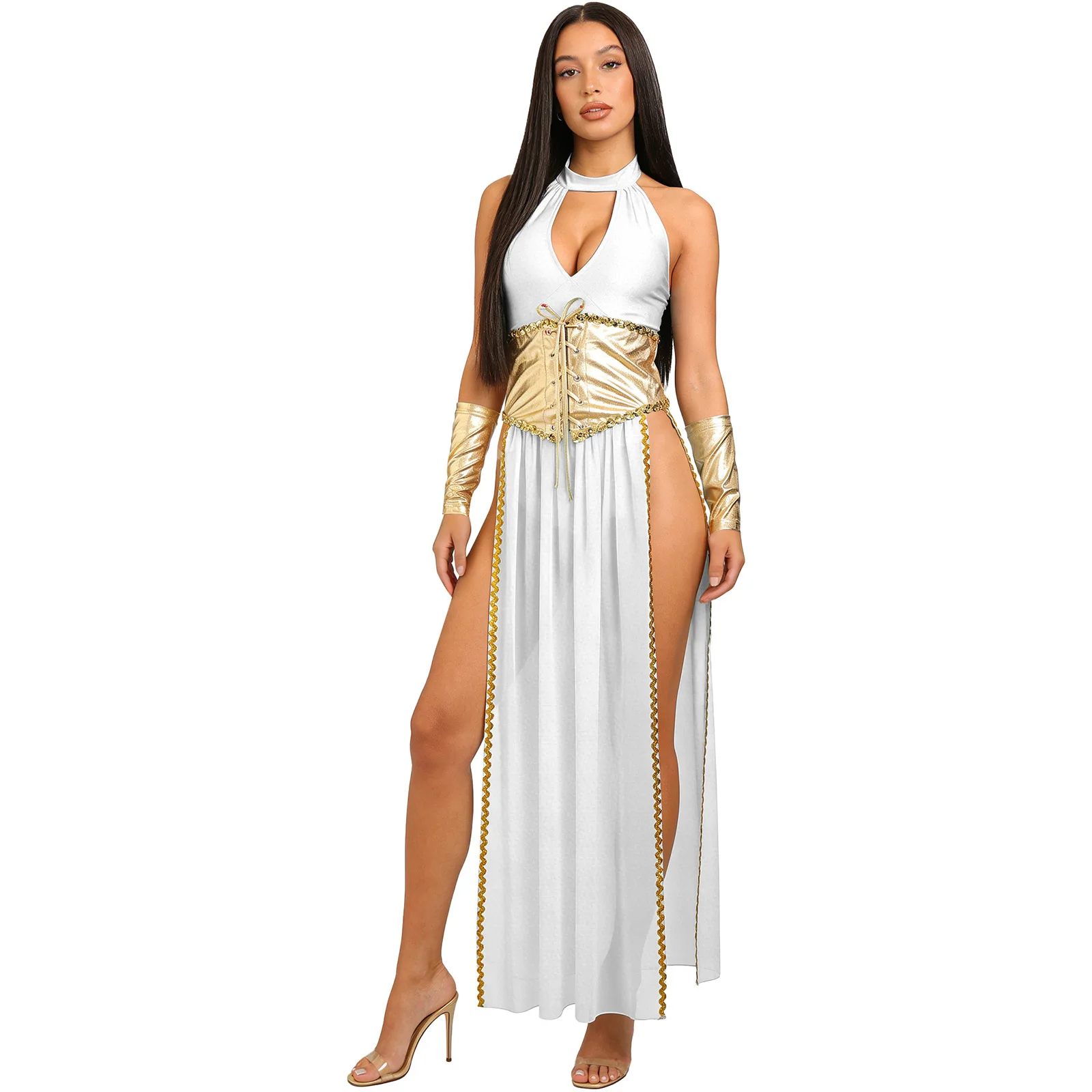 Women Egyptian Queen Sun Goddesses Cleopatra Costume Briefs Dress with Corset Cuffs for Halloween Cosplay Party Belly Dance
Women Egyptian Queen Sun Goddesses Cleopatra Costume Briefs Dress with Corset Cuffs for Halloween Cosplay Party Belly Dance