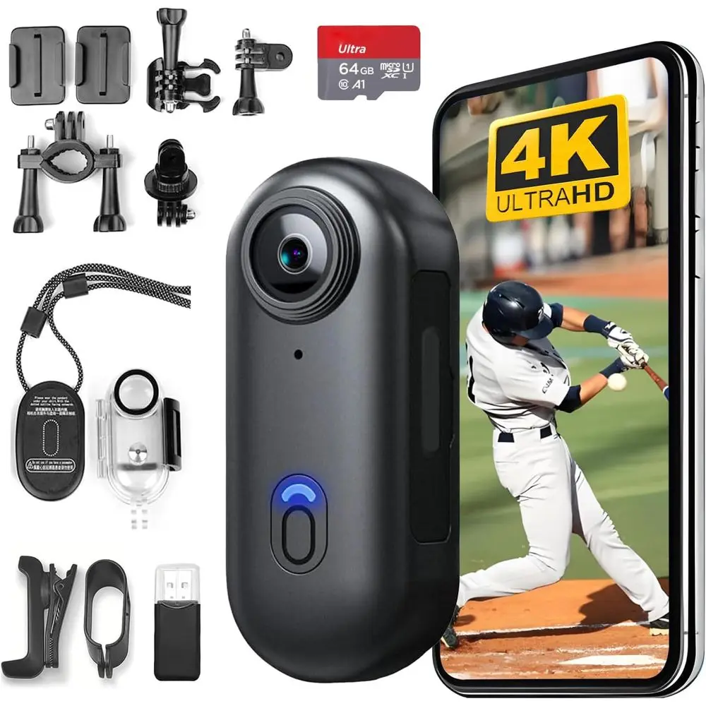 4K Ultra HD Action Camera, Compact Wearable Mini Cam, Versatile Mounting Options for Sports, Travel, and Daily Activities (Black
4K Ultra HD Action Camera, Compact Wearable Mini Cam, Versatile Mounting Options for Sports, Travel, and Daily Activities (Black