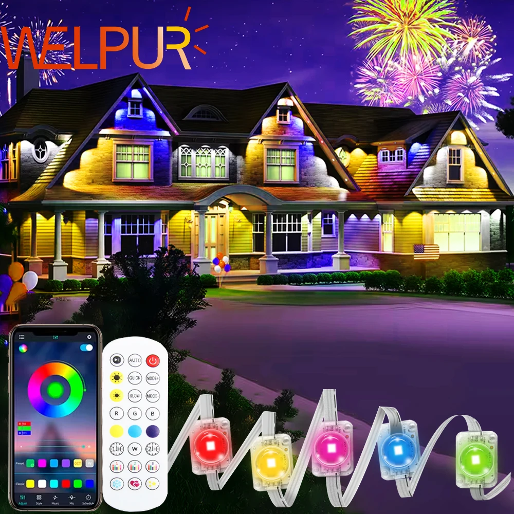 Outdoor RGB Lights IP67 Waterproof Smart LED Eaves Lights with App/Remote Control for Outdoor Decorations Roof Garden Lighting
Outdoor RGB Lights IP67 Waterproof Smart LED Eaves Lights with App/Remote Control for Outdoor Decorations Roof Garden Lighting