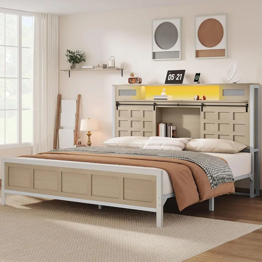 Кровать King Size Oak с местом для хранения вещей и книжным шкафом, кровать размера «queen-size» с зарядной станцией и светодиодной подсветкой, кровать-платформа с раздвижной дверью сарая — без Бо
Кровать King Size Oak с местом для хранения вещей и книжным шкафом, кровать размера «queen-size» с зарядной станцией и светодиодной подсветкой, кровать-платформа с раздвижной дверью сарая — без Бо