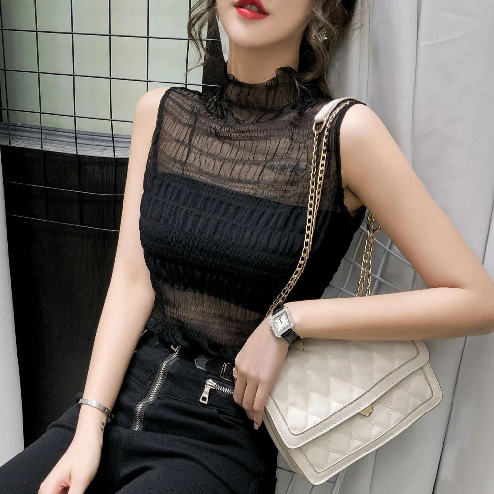 High Neck Chiffon Vest Top Women Fashion Sleeveless Female Elegant See-through T Shirt Clothing Ladies Casual Underwear Shirts
High Neck Chiffon Vest Top Women Fashion Sleeveless Female Elegant See-through T Shirt Clothing Ladies Casual Underwear Shirts