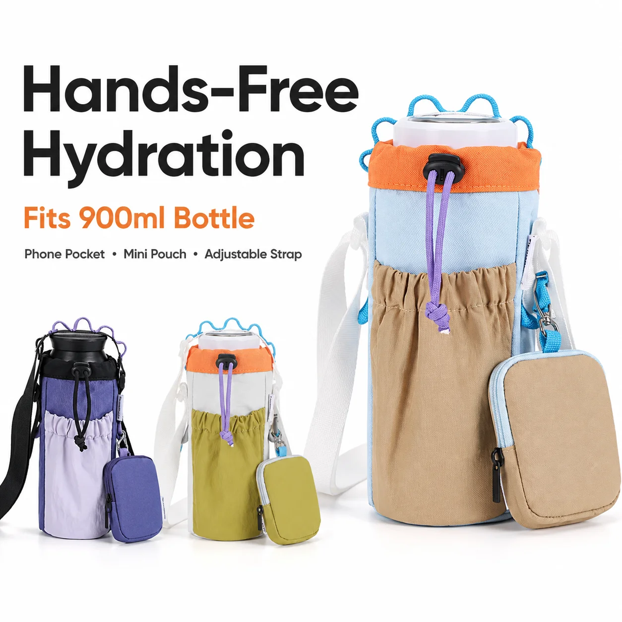 Drawstring Water Bottle Sling with Phone Pockets & Earbud Case, Portable Crossbody Beverage Bag for Outdoor & Hiking
Drawstring Water Bottle Sling with Phone Pockets & Earbud Case, Portable Crossbody Beverage Bag for Outdoor & Hiking