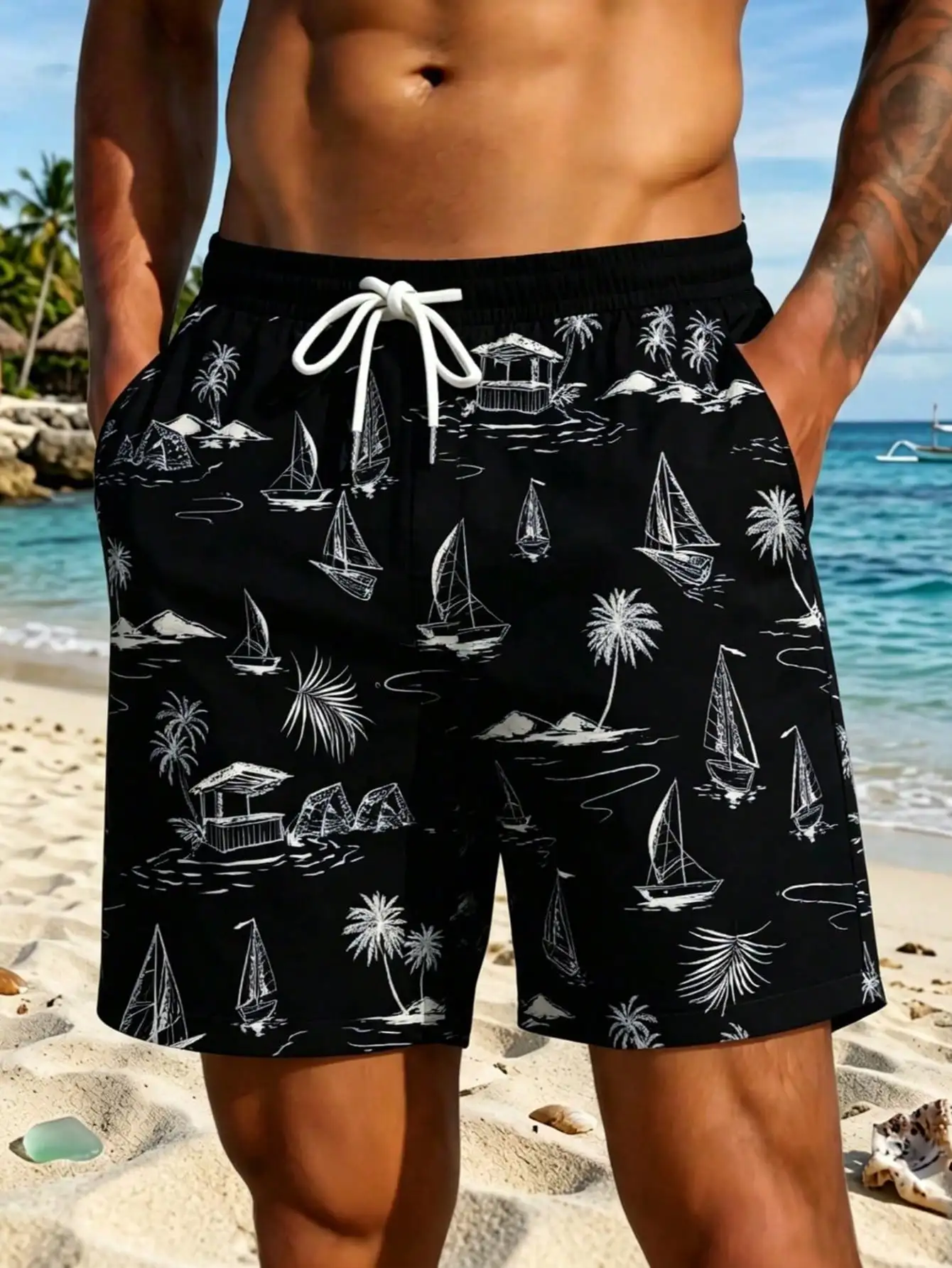 Men's Swimming Trunks With Halloween Coconut Sailboat Line Art 3D Digital Print, Casual Daily Holiday Beach Shorts With Drawstring, Single Layer No Lining
Men's Swimming Trunks With Halloween Coconut Sailboat Line Art 3D Digital Print, Casual Daily Holiday Beach Shorts With Drawstring, Single Layer No Lining