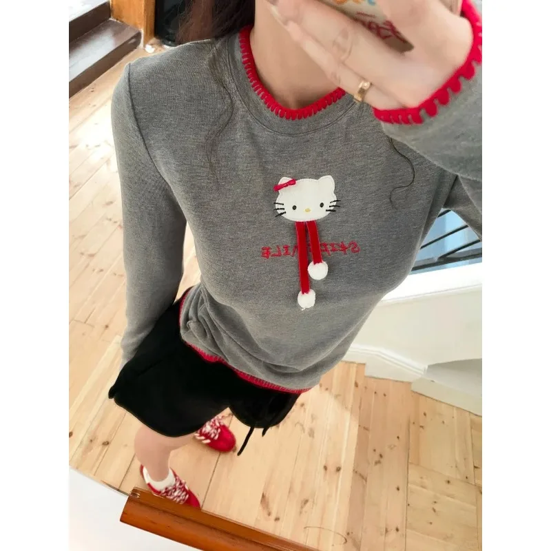 Hello Kitty Tops Embroidery Cartoon Cultivate Oneself T-shirt Winter Spring Fashion Personality Tops Delicate Cute
Hello Kitty Tops Embroidery Cartoon Cultivate Oneself T-shirt Winter Spring Fashion Personality Tops Delicate Cute