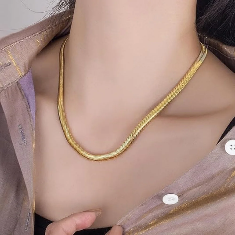 Flat 5MM Gold Plated Herringbone Necklace Choker 316L Stainless Steel Snake Chain Necklace for Women Men Jewelry Gift Wholesale
Flat 5MM Gold Plated Herringbone Necklace Choker 316L Stainless Steel Snake Chain Necklace for Women Men Jewelry Gift Wholesale