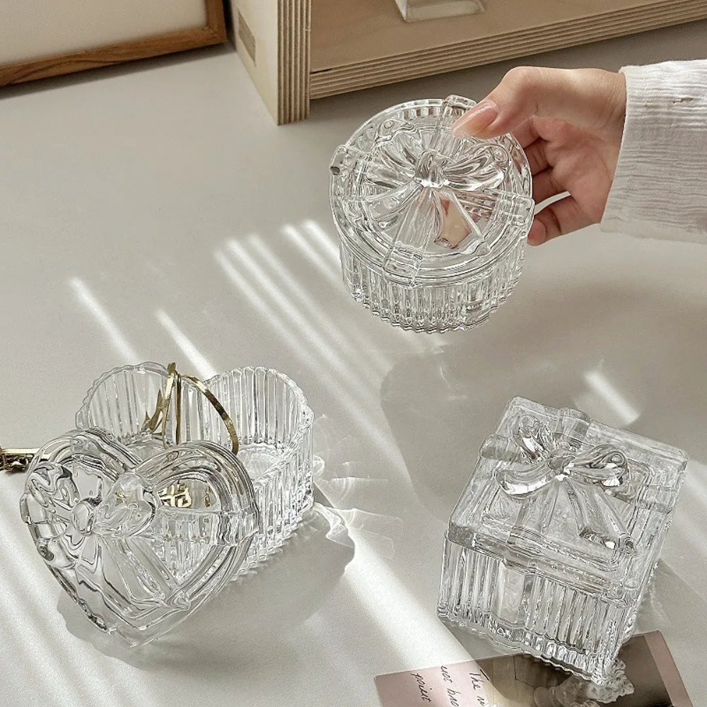 Decor Bowknot Jewelry Storage Box Crystal Glass with Lid Glass Jewelry Holder Heart-Shaped Multifunctional Earrings Gift Boxes
Decor Bowknot Jewelry Storage Box Crystal Glass with Lid Glass Jewelry Holder Heart-Shaped Multifunctional Earrings Gift Boxes
