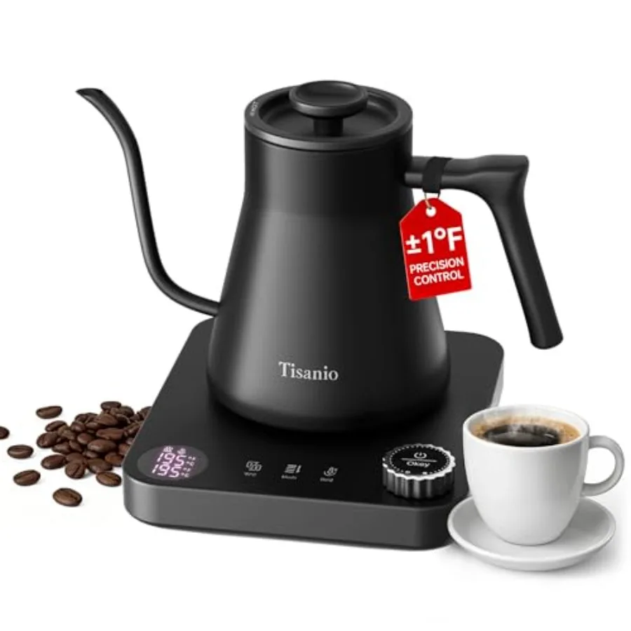 Gooseneck Electric Kettle for Pour Over Coffee, ±1°F Temperature Control, Smart Heating, 304 Stainless Steel, Fast Boil and 2-H
Gooseneck Electric Kettle for Pour Over Coffee, ±1°F Temperature Control, Smart Heating, 304 Stainless Steel, Fast Boil and 2-H