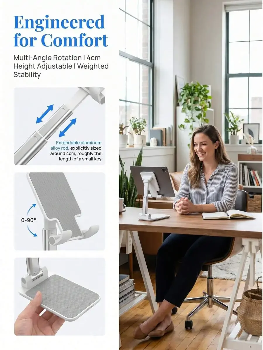 White Aluminum Adjustable Desktop Phone Stand With Multi-Angle Rotation And Height Adjustment For iPhone iPad Tablet
White Aluminum Adjustable Desktop Phone Stand With Multi-Angle Rotation And Height Adjustment For iPhone iPad Tablet