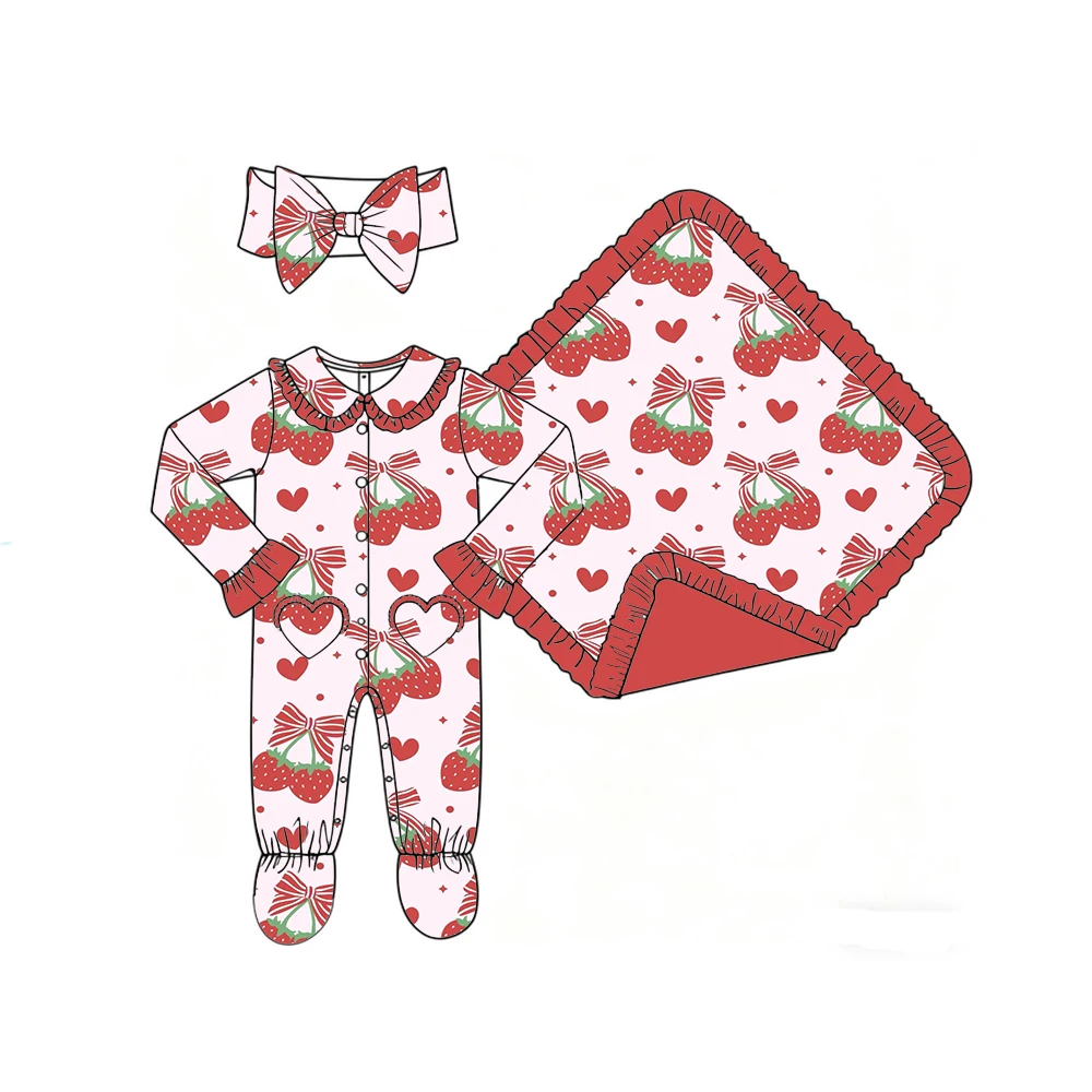 Boutique boys' girls' blanket and romper lapel ruffle buttons love pocket and binding feet fruit bow print Customizable patterns
Boutique boys' girls' blanket and romper lapel ruffle buttons love pocket and binding feet fruit bow print Customizable patterns