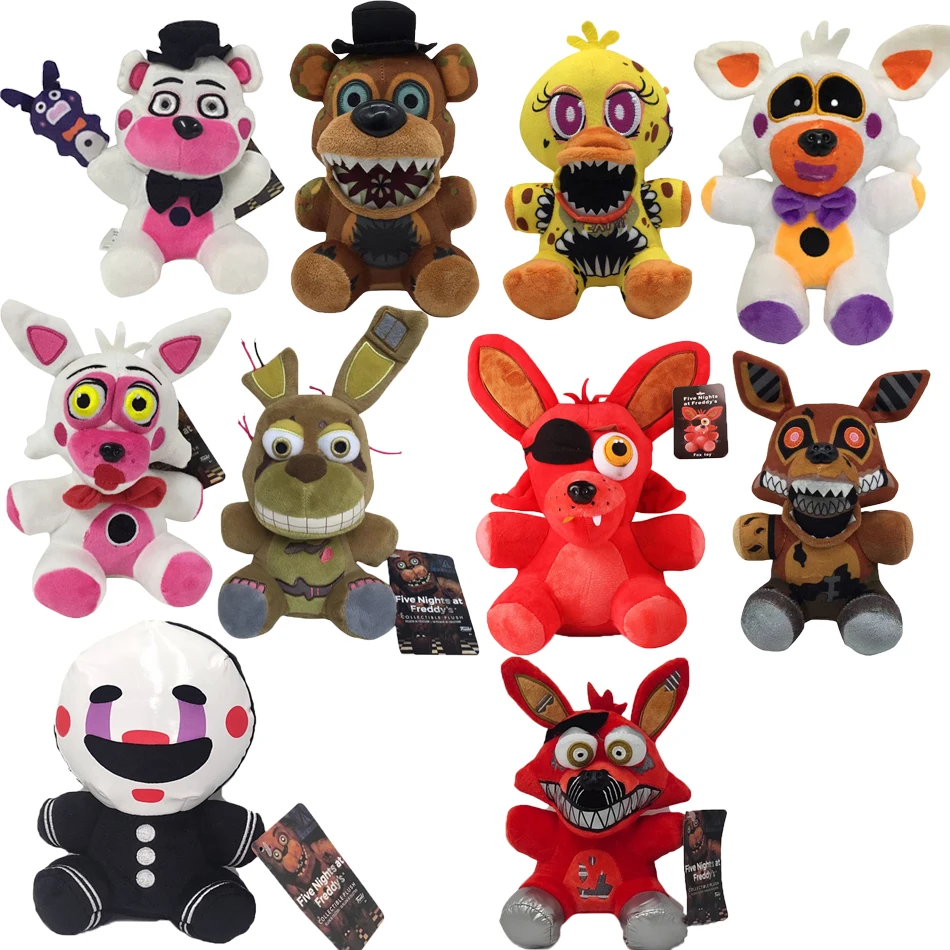 Мягкие игрушки Five Nights at Freddy's (FNaF): милые куклы-персонажи 18 см (Бонни, Медведь, Фокси), мультяшные плюшевые игрушки Фредди, подарки для детей
Мягкие игрушки Five Nights at Freddy's (FNaF): милые куклы-персонажи 18 см (Бонни, Медведь, Фокси), мультяшные плюшевые игрушки Фредди, подарки для детей