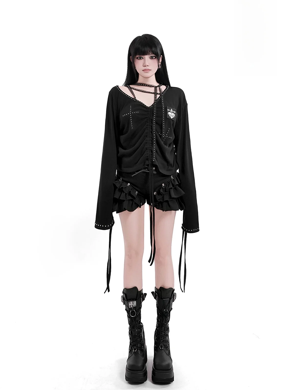 Gothic Style Long Sleeve Lace Patchwork Cross Rivet Drawstring Coat Breathable Thick Cotton Women's Top Summer Sun Protection
Gothic Style Long Sleeve Lace Patchwork Cross Rivet Drawstring Coat Breathable Thick Cotton Women's Top Summer Sun Protection