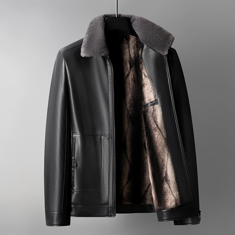 Effortless Men Essential PU Leather Jacket Fleece Wool Lining Outerwear Fur Turn Down Collar Basic Coat Office Daily Outfits 
Effortless Men Essential PU Leather Jacket Fleece Wool Lining Outerwear Fur Turn Down Collar Basic Coat Office Daily Outfits