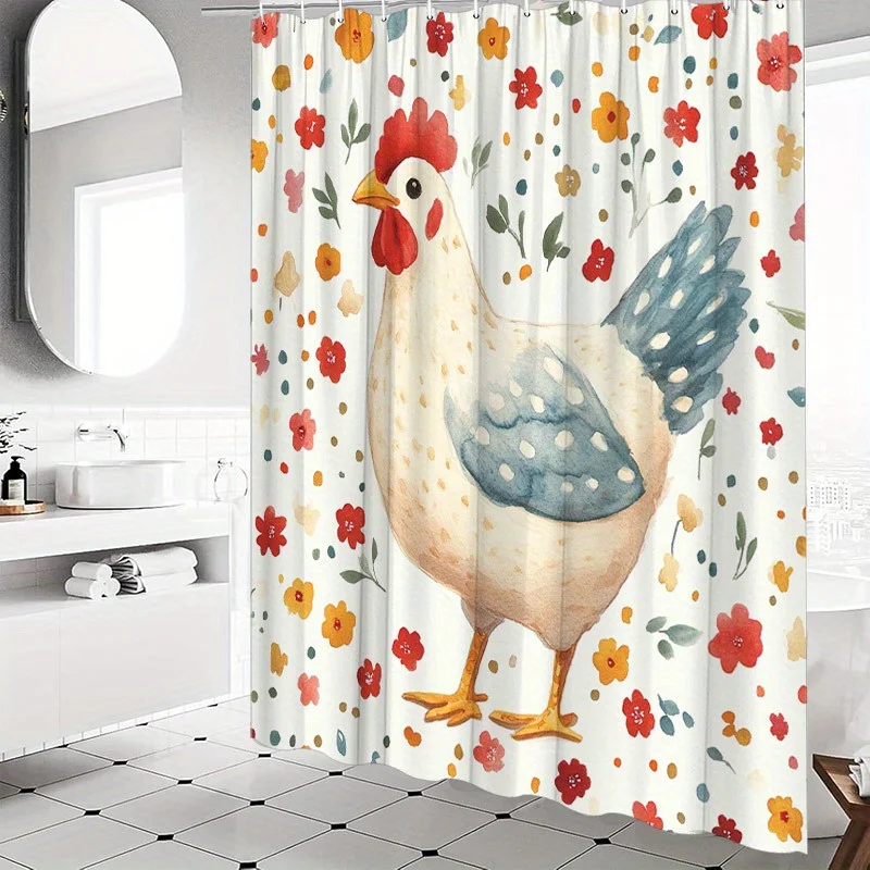 1pc White Hen Flowers Shower Curtain - Watercolor Red, Fluffy Texture, Charming Whimsical Scene
1pc White Hen Flowers Shower Curtain - Watercolor Red, Fluffy Texture, Charming Whimsical Scene