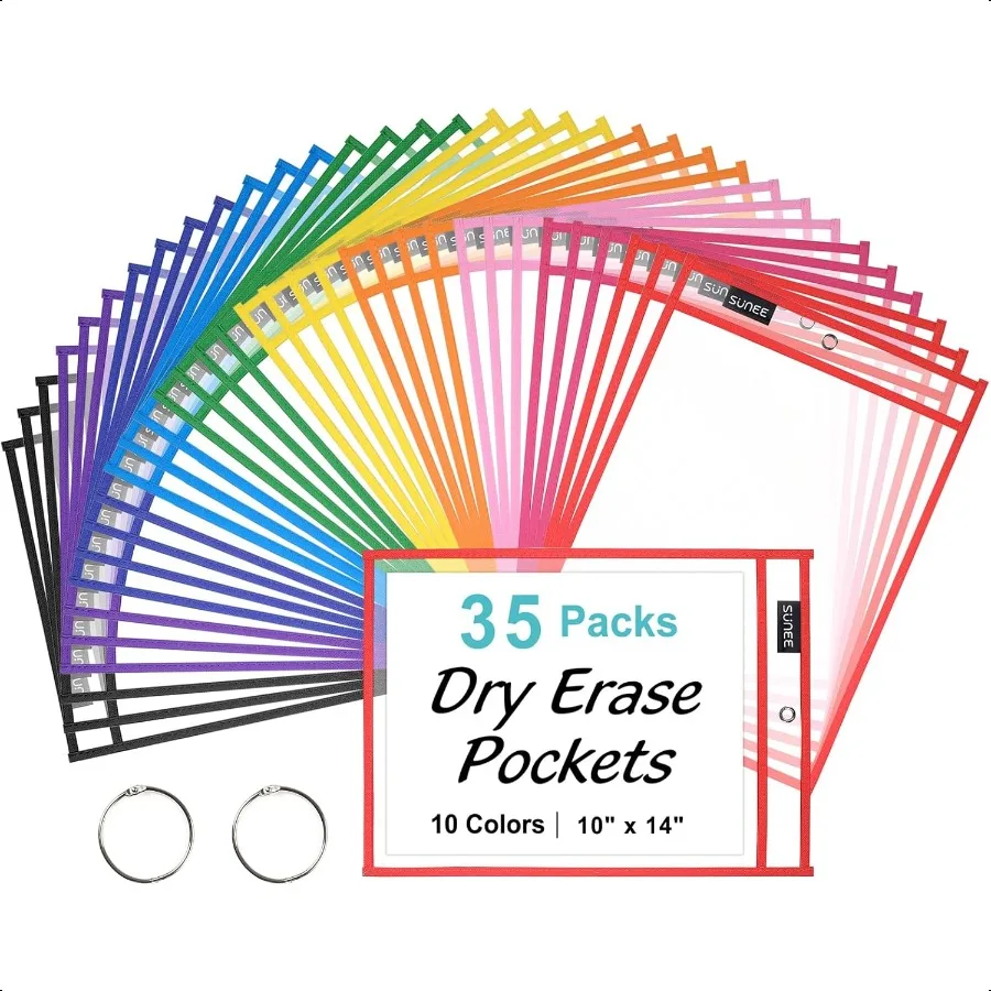 35 Packs Oversized Reusable Dry Erase Pocket Sleeves with 2 Rings 10 Assorted Colors 10x14 Ticket Holders Clear Plastic Sheet P
35 Packs Oversized Reusable Dry Erase Pocket Sleeves with 2 Rings 10 Assorted Colors 10x14 Ticket Holders Clear Plastic Sheet P