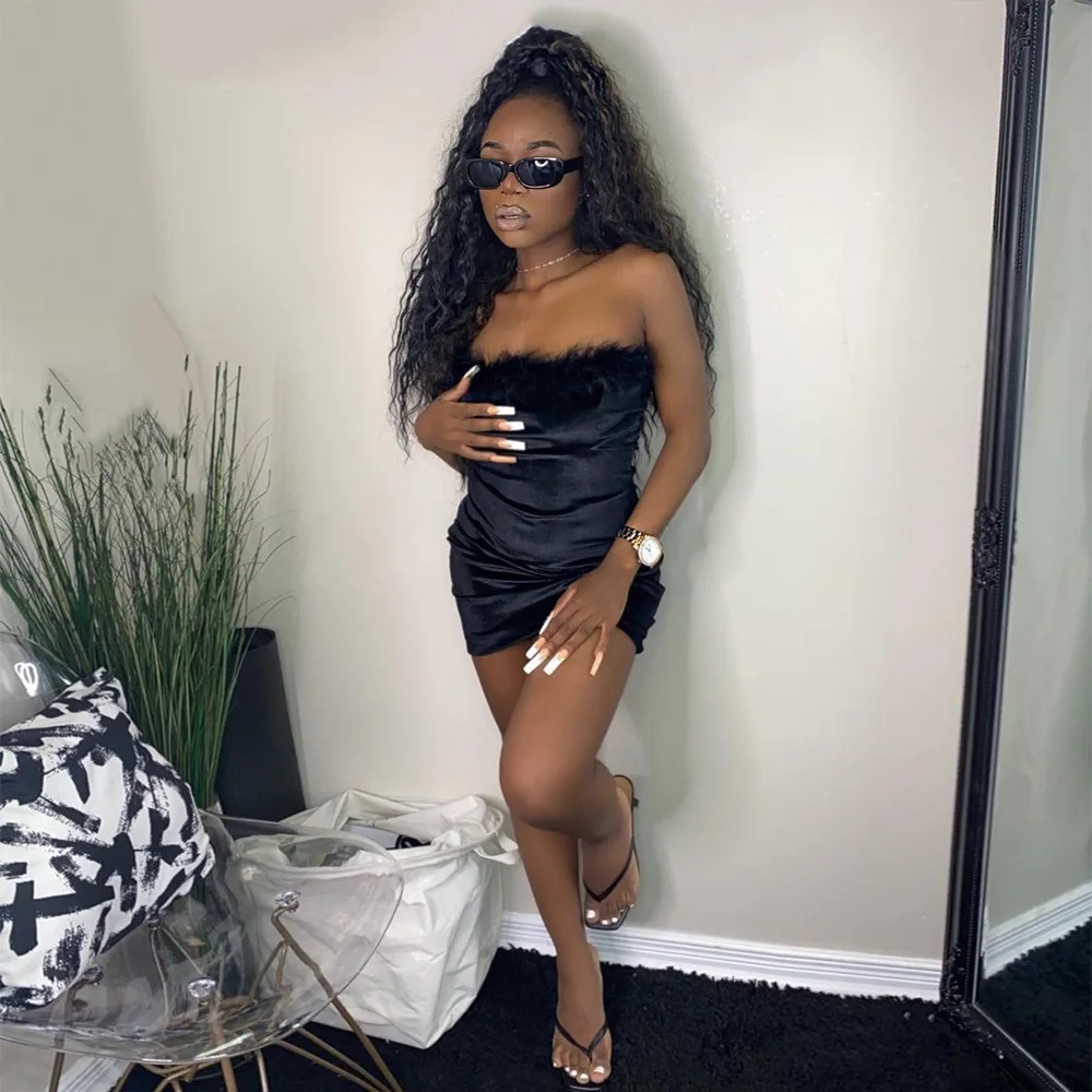 Women Velevt Feather Dress Evening Party Luxury 2022 Summer Clothing Casual Elegant Party Sexy Mini Black Stapless Tube Dress
Women Velevt Feather Dress Evening Party Luxury 2022 Summer Clothing Casual Elegant Party Sexy Mini Black Stapless Tube Dress