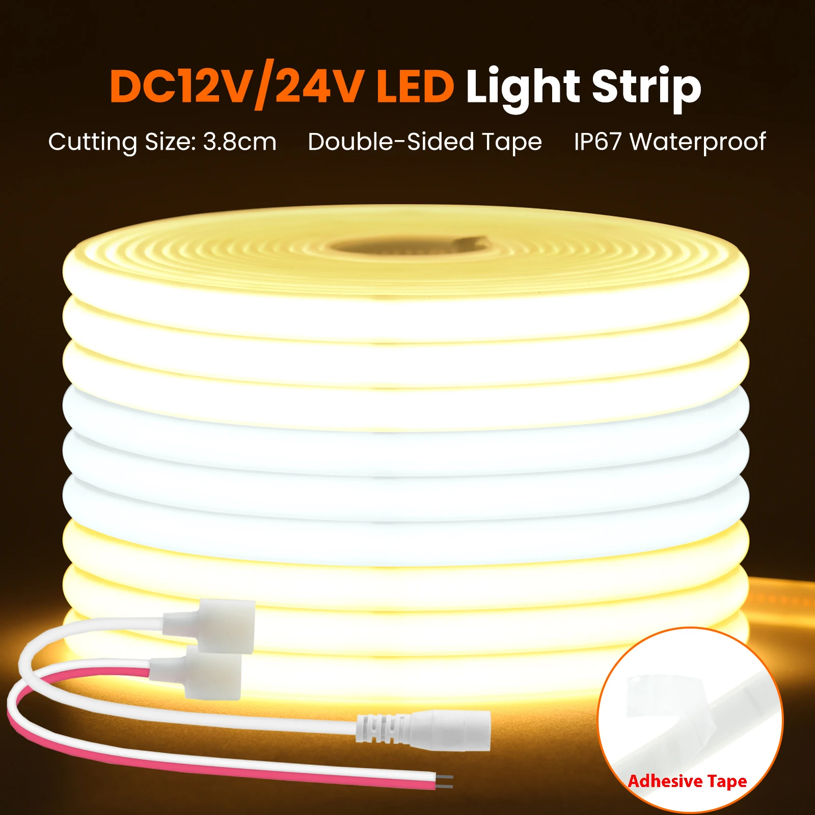 DC12V 24V COB Светодиодная лента 320LEDs/m Высокая плотность RA90 IP67 Водонепроницаемая теплая/натуральная белая гибкая лента для внутреннего и наружного декора
DC12V 24V COB Светодиодная лента 320LEDs/m Высокая плотность RA90 IP67 Водонепроницаемая теплая/натуральная белая гибкая лента для внутреннего и наружного декора