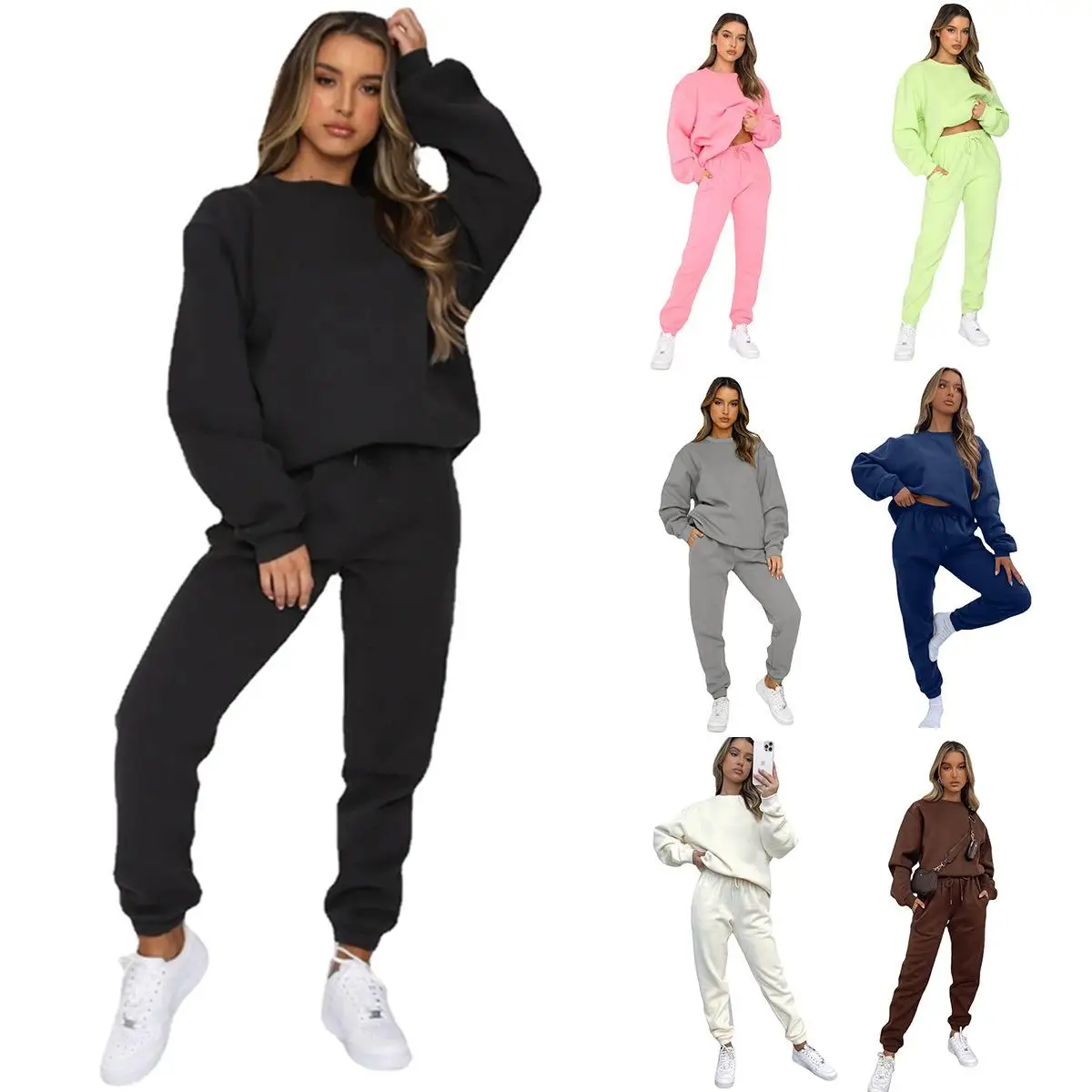 Autumn Long Sleeve Pullover Sweatshirt Women's High Waist Trousers Three Piece Set Pure Color Splicing Process Winter Fashion
Autumn Long Sleeve Pullover Sweatshirt Women's High Waist Trousers Three Piece Set Pure Color Splicing Process Winter Fashion