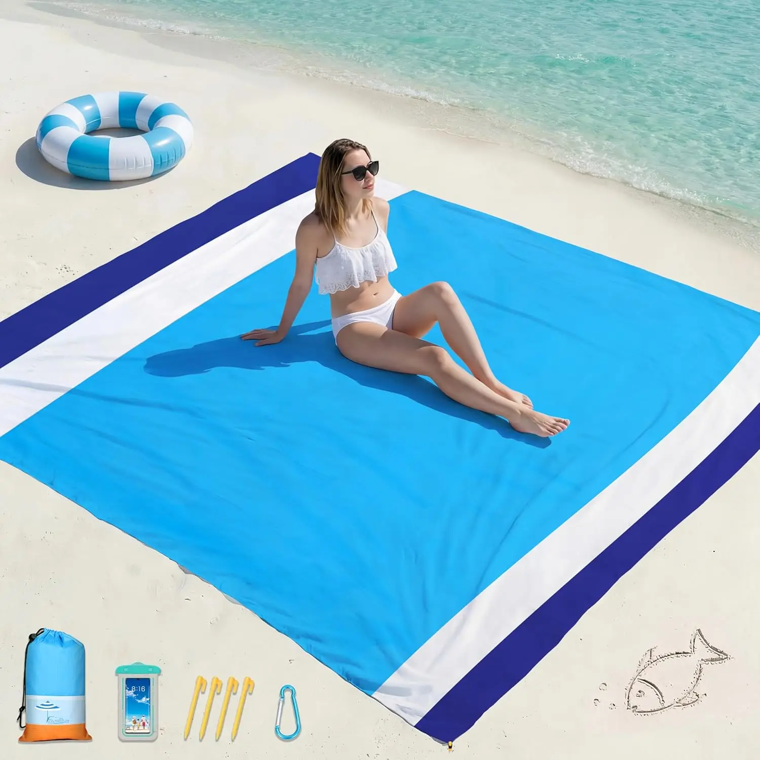 Oversized Beach Blanket 78x81 for 1-7 Adults, Waterproof Sandproof Lightweight Picnic Mat with Stakes
Oversized Beach Blanket 78x81 for 1-7 Adults, Waterproof Sandproof Lightweight Picnic Mat with Stakes