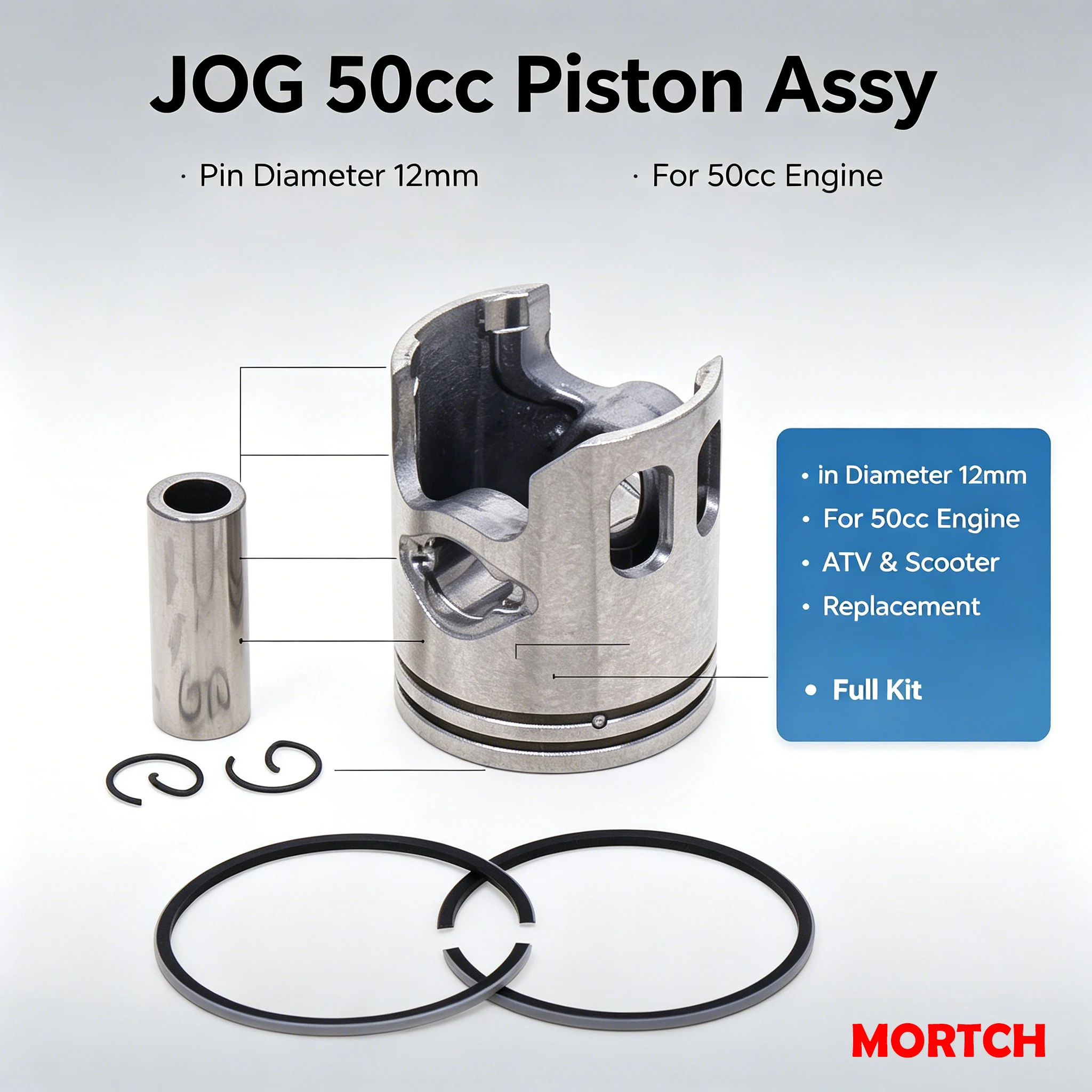Scooter Parts 2 Stroke Piston Kit Fit Yamaha JOG Minarelli EVO 5BM 5SU 1E40QMB 50/70/80CC 40/47/50/70mm Bore 10/12mm Pin
Scooter Parts 2 Stroke Piston Kit Fit Yamaha JOG Minarelli EVO 5BM 5SU 1E40QMB 50/70/80CC 40/47/50/70mm Bore 10/12mm Pin