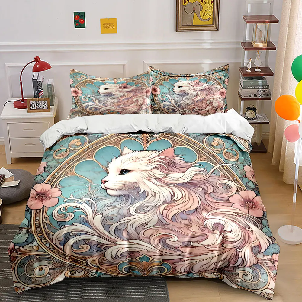 3Pcs Art Nouveau Cat Bedding Set, Elegant White Cat Print Duvet Cover + 2 Pillowcases, Vintage Floral Decor
3Pcs Art Nouveau Cat Bedding Set, Elegant White Cat Print Duvet Cover + 2 Pillowcases, Vintage Floral Decor